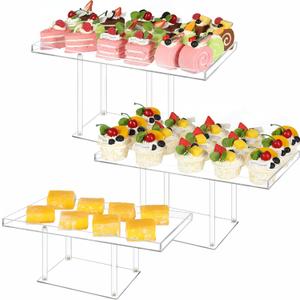 3 Pack Dessert Table Display Set, Clear Acrylic Dessert Stands Buffet Risers for Cupcakes Dessert Pastry Food Treat Tier Cookie Dessert Platter Serving Trays Stand Bases Para Postres for Wedding Birthday Party