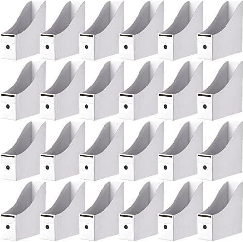24 Pcs Magazine Holder Magazine File Holder Paper Folder Document Magazine Organizer Desk Magazine Storage Box Cardboard Book Bins for School Office Desk Supplies, 10.6 x 10.2 x 3.5 Inch (White)