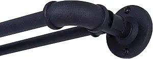 Sun Zero SN47079 Bronn Industrial Pipe Blackout Wrap Around Double Curtain Rod, 36-66" Adjustable Length, Matte Black Finish, 3/4" and 5/8" Diameter Textured Steel Tubes