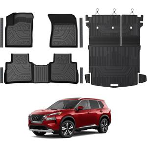 Floor Mats Set for Nissan Rogue 2026 2025 2024-2021 Accessories, Full Coverage All Weather Floor Mats Cargo Mat with Backrest Protectors & Door Sill Guards (Not for Sport)