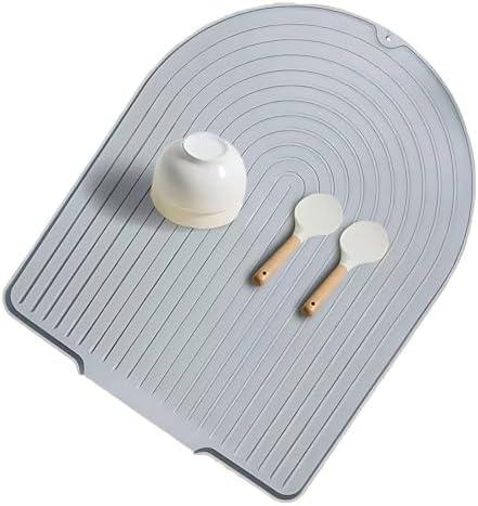 LKYLIVE Silicone Drying Mat, 20"X16" With Built-in Drain Lip,Heat-Resistant,Eco-friendly,Hygienic Drying Pad,Leak-Proof and Non-Slip,Silicone Dish Drying Mat for Kitchen Counter or Sink（Gray 20X16）