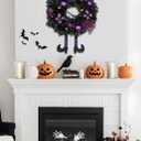Halloween Wreath for Front Door 26" Tinsel Black Witch Wreath with Hat Legs and Purple Pumpkin for Fall Autumn Indoor Window Door Thanksgiving Halloween Decorations