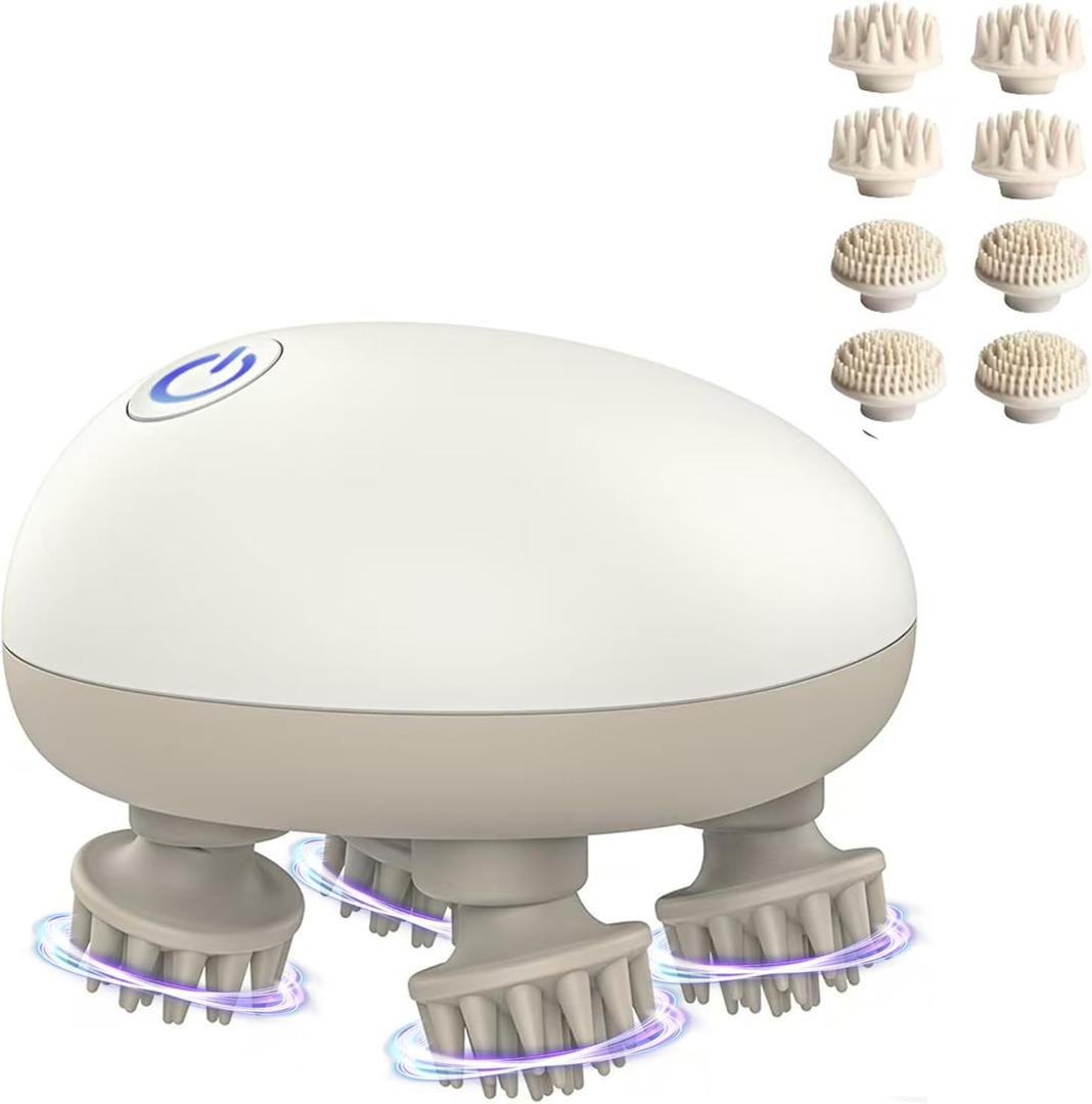 Scalp Massager Electric, Portable Scalp Massager Tool, Waterproof Head Massage Stress Relax, Hair Massagers with 5 Speed Modes & 8 Massage Claws (White)