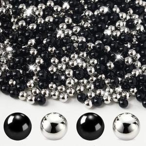 1300Pcs Black&Silver Vase Filler No Hole Pearl Beads, 8mm Art Plastic Beads Pearls for Crafting, Vase Filler for Centerpieces Wedding Party Decoration, Home Table Decor, DIY Crafts