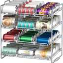 4 Tiers Stackable Can Rack Organizer, Wear-resistant Upgrade Beverage Food Can Dispenser Holder Holds up to 48 Cans for Kitchen Cabinet and Pantry (Silver)