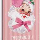 TLESKE Pink Winter Christmas Santa Claus Coquette Bow Wall Art Decor, I'm Dreaming of a Pink Christmas Canvas Wall Art Print for Teen Girls Dorm Room Bedroom, Winter Wall Artwork Picture, 16x24