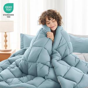 MUXHOMO 7 Pieces Queen Comforter Set, Reversible Bed in a Bag Queen Size, All Season Bedding Set with Comforter, Flat Sheet, Fitted Sheet, Pillowcases & Shams, Mineral Blue & Light Blue