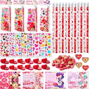 JOYIN 36 Packs Valentine Stationery Kids Gift Set, Classroom Exchange Party Favor for Holiday Reward Prizes - Includes Pencils, Erasers, Stamper, Stickers