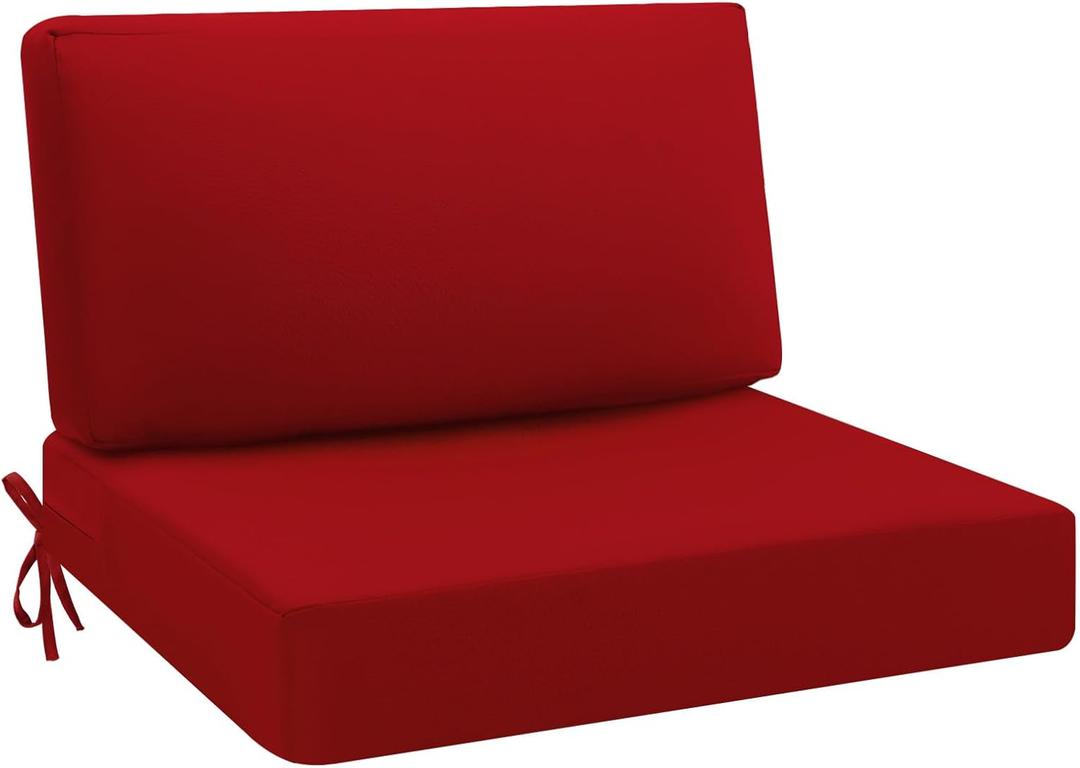 idee-Home Outdoor Cushions for Patio Furniture, Waterproof Outdoor Seat Cushion Hampton Bay Deep Seat Replacement Cushions for Garden, Red