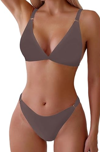 ZAFUL Women's 2 Piece Floral Print Swimsuit Triangle String High Cut Bikini Sets Bathing Suit, Size M