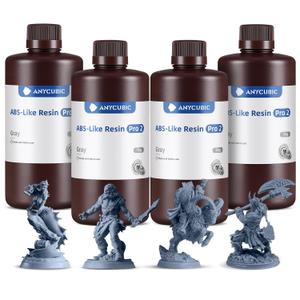 ANYCUBIC 3D Printer Resin Bundle, ABS-Like Pro 2 with Enhanced Strength and Toughness, Performance far Superior to ABS-Like Resin, Low Odor, 4Packs*1kg Grey, 4kg in Total