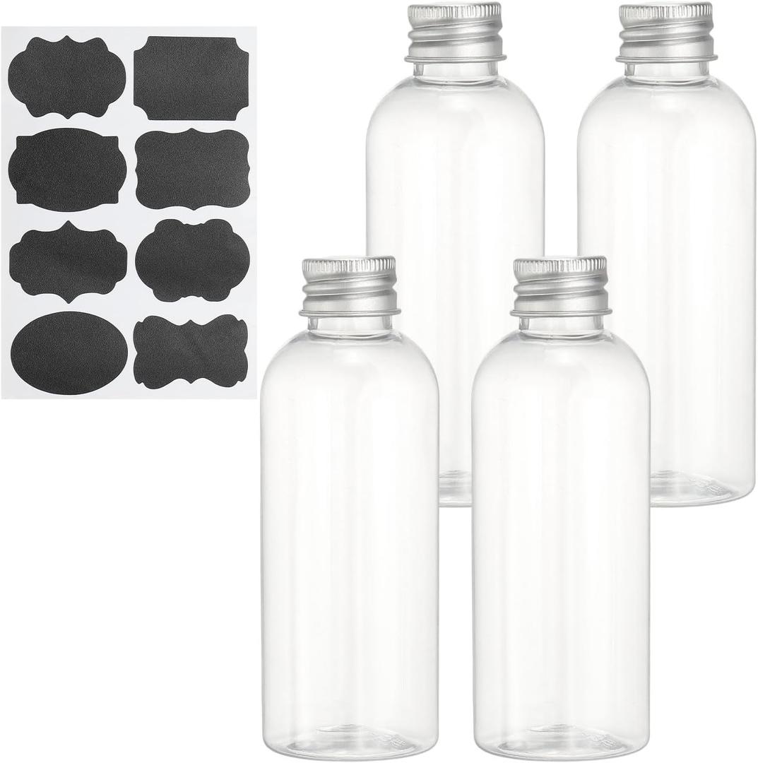 Uxcell 4Pcs Travel Bottles with Screw Cap, 3oz Empty Cosmetic Container Refillable Plastic Bottles for Essentials Oils Shampoo Lotions Cream, Clear