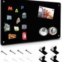 Black Magnetic Board,17.5" x 11.4" Magnet Bulletin Board to Display Magnetic Notes, Poetry, Photos, Suitable for Wall, Refrigerator, Cabinet etc, Come with 4 Pcs Dual Lock Tape and Screws