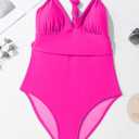 Herseas Women's Twist Cut Out One Piece Swimsuit V Neck Knotted Tummy Control Bathing Suit (Blue, XXL)