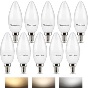 Youtime E12 LED Candelabra Light Bulbs 60W Equivalent, Warm White Daylight White/Natural White 600 Lumen Chandelier Bulb, 5W 3 Color Temperature LED Bulbs, Non-Dimmable, Pack of 10
