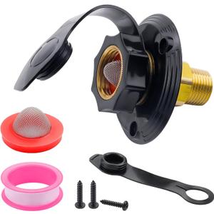 RV City Water Inlet, 3/4" NH to 1/2" NPT Brass Water Fill Flange with Check Valve, RV Marine City Water Hookup for Camper and Trailer