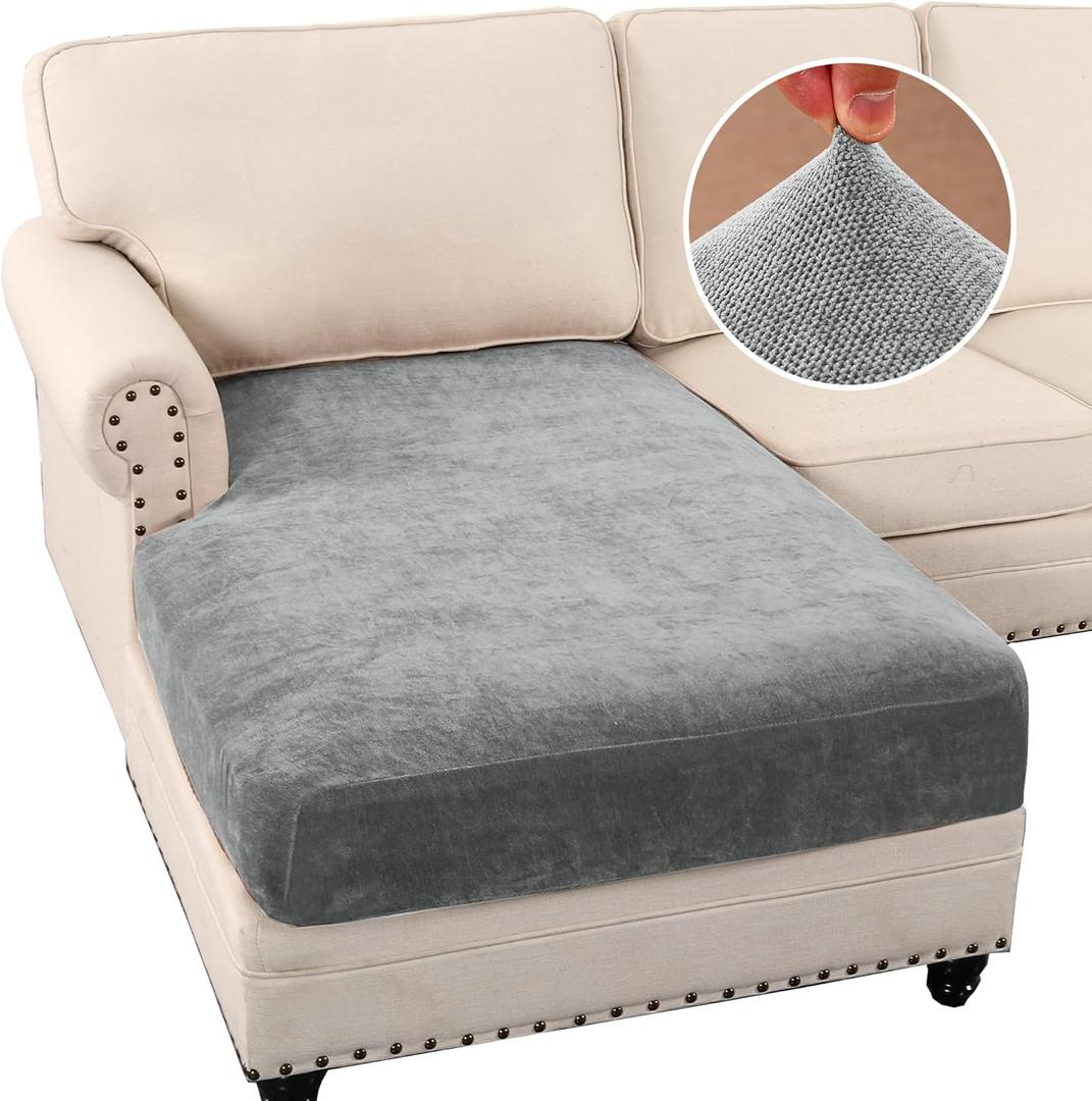 H.VERSAILTEX Stretch Chenille Chaise Cover Thick Soft Sectional Couch Covers All Seasons Universal Cushion Covers for Couches and Sofas (Chaise Cushion Cover, Bluish Grey)