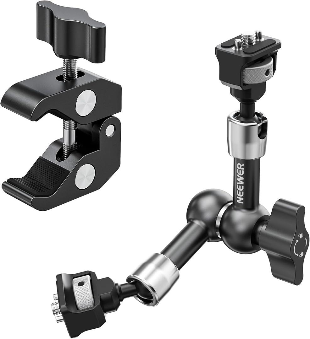 NEEWER 7" Articulating Magic Arm Clamp Mount with Super Clamp, Camera Monitor Mount with 1/4" 3/8" ARRI Locating Pins & Holes for DSLR Action Camera Video Light Compatible with SmallRig Cage, ST07C