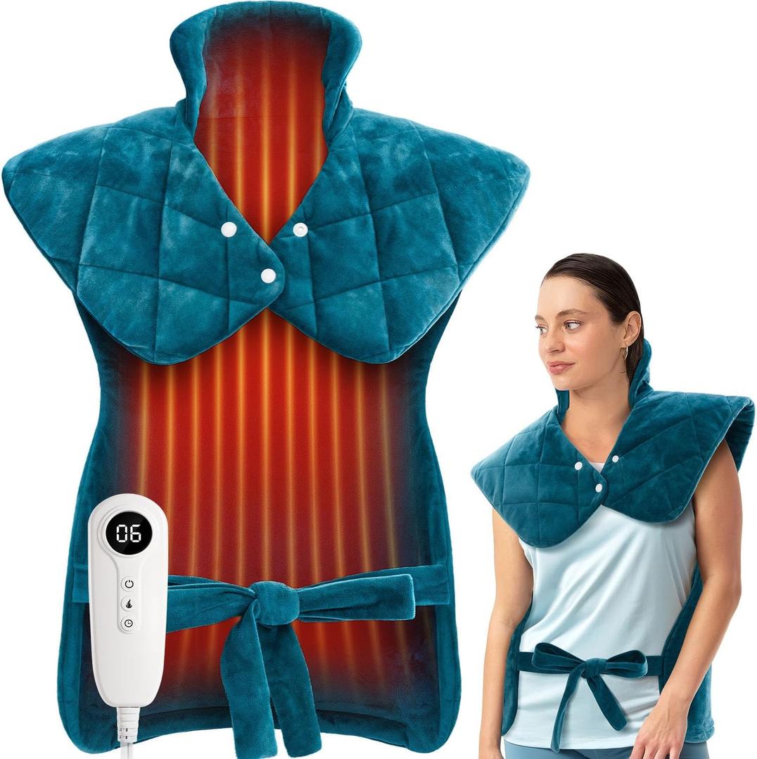 Weighted Electric Heating Pad for Neck, Shoulders and Back Pain Relief | Father's Day Gifts for Dad Husband,Gifts for Men Women, Birthday, Christmas | Fast Heating, 6 Heat Settings, 4 Timers, AutoOff