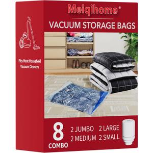 Vacuum Seal Bags for Clothing Travel & Home Storage, travel vacuum bags with pump, Store Blankets, Comforters, Pillows, Seasonal Clothes Compactly,8 Pack With Electric Pump