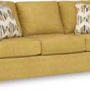 Signature Design by Ashley Keerwick Scandinavian 2-in-1 Sofa Sleeper with Folding Gel Memory Foam Mattress and 4 Pillows, Queen, Yellow