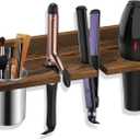 Hair Tool Organizer Wall Mounted - Wooden Dryer Holder, Blow Dryer Holder for Bathroom, Rustic Styling Tools Organizer for Flat Iron, Curling Wand, Hair Straighteners, Brushes, Brown