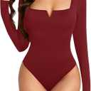 LYANER Women's Sweetheart Neck Long Sleeve Slim Fit Stretchy Bodysuit Leotards Top, Size L