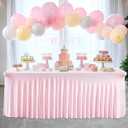 Wish Care 2 Pack Pink Spandex Table Clothes for 8 Foot Rectangle Tables, 8FT Wrinkle Free Fitted Tablecloths Ruffles Design Table Cover for Party, Banquet, Wedding and Events