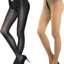 HTRUIYA 2 Pairs Shiny Pantyhose for Women 8D Sheer Tights Oily Gloss Pantyhose Invisible Zip Tights Smooth Stockings (One Size, Brown)