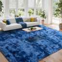 DweIke Fluffy Navy Blue Shag Rugs for Bedroom Living Room, 6x9 Large Soft Plush Tie-Dyed Dark Blue Girls Boys Kids Rug, Non-Slip and Machine Washable Carpet for Dorm Nursery Classroom Decor