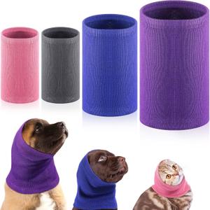 Saintrygo 4 Pcs Dog Snoods Pet Ear Wrap Cover Sound Proof Muffs for Barking and Bathing Warm Winter Scarf for Calming (Gray, Pink, Blue, Purple, S, M, L)