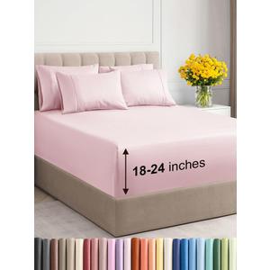 Extra Deep Cal King Sheet Set - 6 Piece Breathable & Cooling Sheets - Hotel Luxury Bedding Set 18-24 Inch Extra Deep Pockets - Easy Fit, Super Soft, Wrinkle Free & Comfy - Lavender Pink, Cal King Size