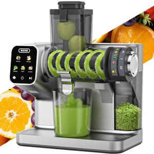 WETIE Cold Press Juicer, Powerful Juicer Machines with Adjustable Juicing Pressure, 99% High Juice Yield, Quiet Slow Masticating Juicer with Touch Screen, 3.54'' Feed Chute, Easy to Clean with Brush (Grey)