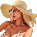 Beach Sun Hats for Women,Wide Brim Straw Hat Floppy Packable UPF 50+ UV Protection with for Summer, M