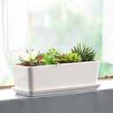 SQOWL 10 Inch Rectangular White Ceramic Succulent Planter Pot Modern Flower Cactus Herb Big Planter with Removable Saucer Indoor or Outdoor