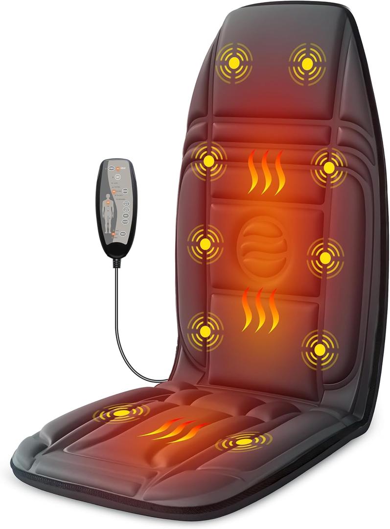 Vibration Back Massager with Heat, Massage Chair Pad with 10 Vibration Motors & 2 Heating Levels, Chair Massager for Recliner, Office Chair, Sofa, Gifts for Mom Dad Woman Man (Grey)