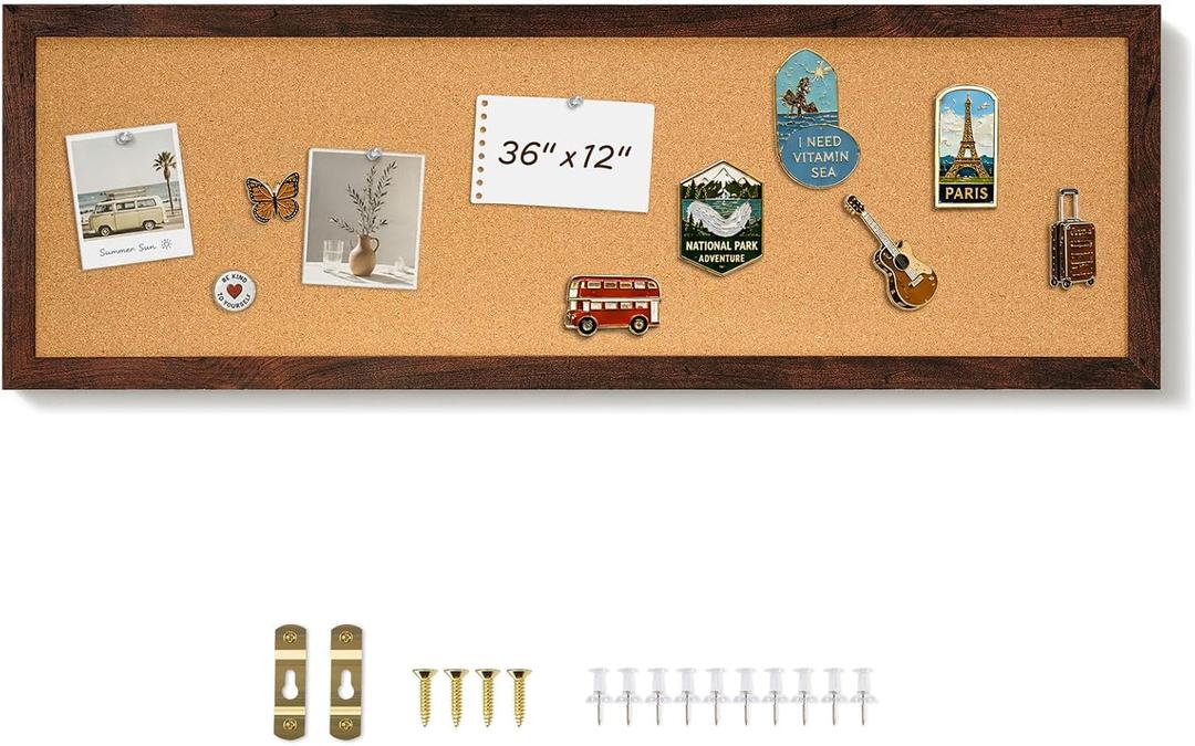 DOLLAR BOSS Narrow Linen Bulletin Board 36"x12" Long Cork Board, Brown
