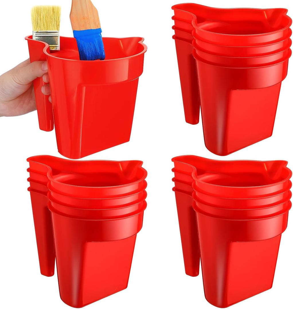 Geelin 12 Pieces Paint Cup Holds 17 oz of Stain, Paint Pail Varnish Bucket Container with Brush Holder and Easy Pour Mixing Cup Container for Trim Work, Touch-ups (Red)