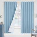 LAMIT 100% Blackout Stone Blue Linen Curtains, 63 Inches Linen Textured Thermal Bedroom Curtains Back Tab and Rod Pocket Neutral Panels with White Liner for Boys' Room, 2 Panels, 52 x 63 Inch