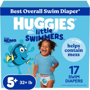 Huggies Little Swimmers Disposable Swim Diapers, Size 5-6 (32+ lbs), 17 Ct