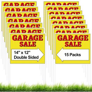 Geetery 15 Packs Garage Sale Signs with Stakes 22" x 14" Bulk Corrugated Plastic Double Sided Yard Sale Sign with Directional Arrows