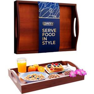 Comfify Bamboo Serving Tray - Stylish Ottoman Tray for Entertainment & Decor - Versatile and Elegant Design - Perfect for Serving, Organizing, and Decorating - Brown Color