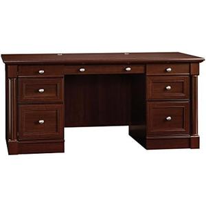 Sauder Palladia Office Desk with Drawers, Executive Desk with File Cabinet Storage, Cable Management, Keyboard Tray, in Select Cherry Finish