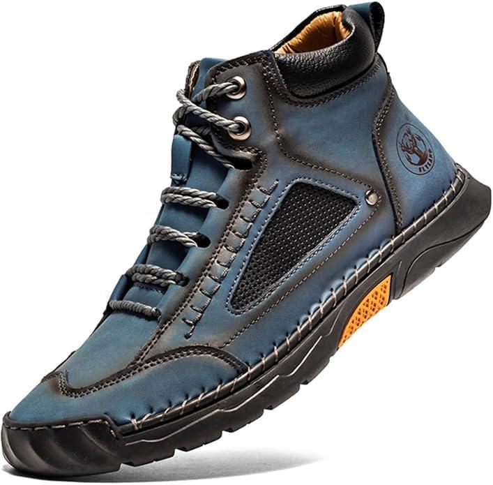 FLYLAND Men's Casual Leather Fashion Sneakers Ankle Chukka Boots Handmade Lightweight Loafers Mid Top Walking Driving Shoes, 8.5