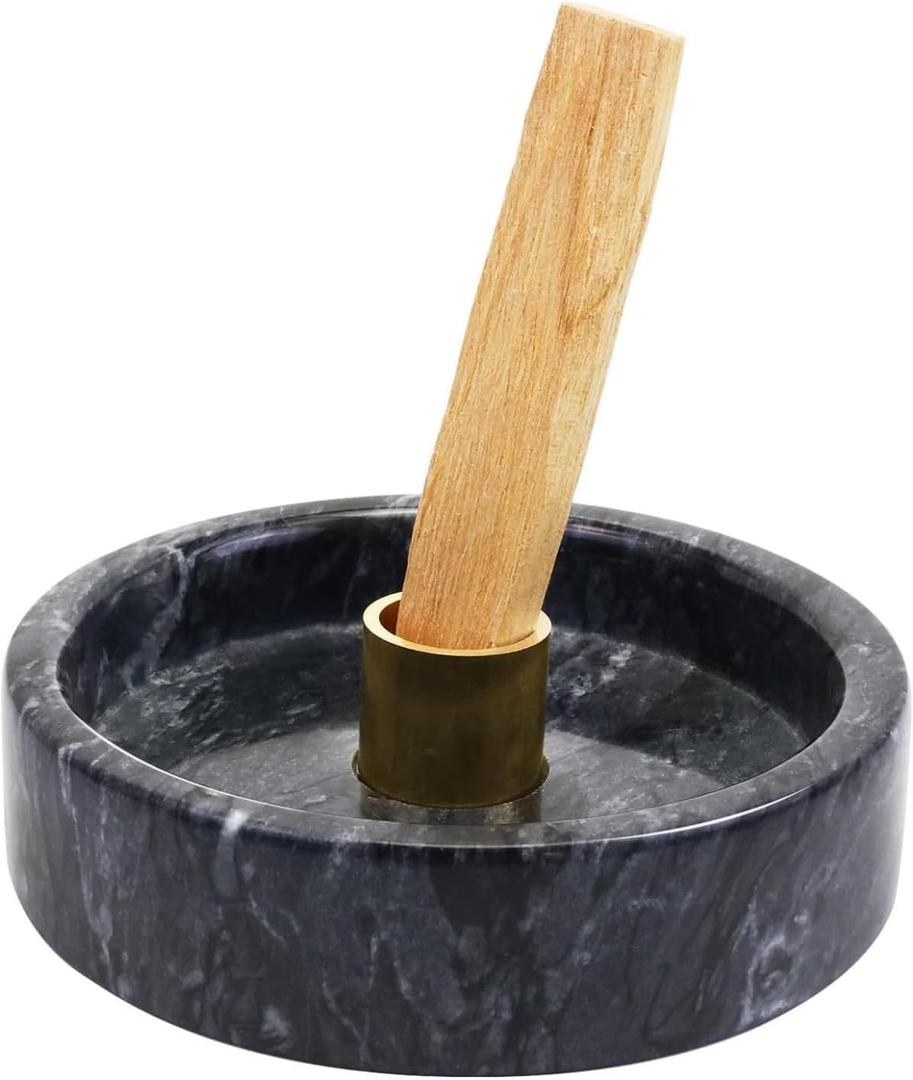 Wadayu Handmade Natural Marble Incense Holder for Sticks and Cones-with 9 Holes, Multi-Functional Incense Burner Holder for Incense Sticks and Cones, Perfect Home Decor (Black Marble, 4.7inch)