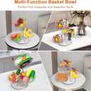 Livabber Fruit Basket Bowl with Banana Hanger, Metal Fruit Vegetable Storage Basket with Banana Holder for Kitchen Counter, Detachable Organizer for Bread Snack Produce (Chrome, 3-Tier Marble Base)