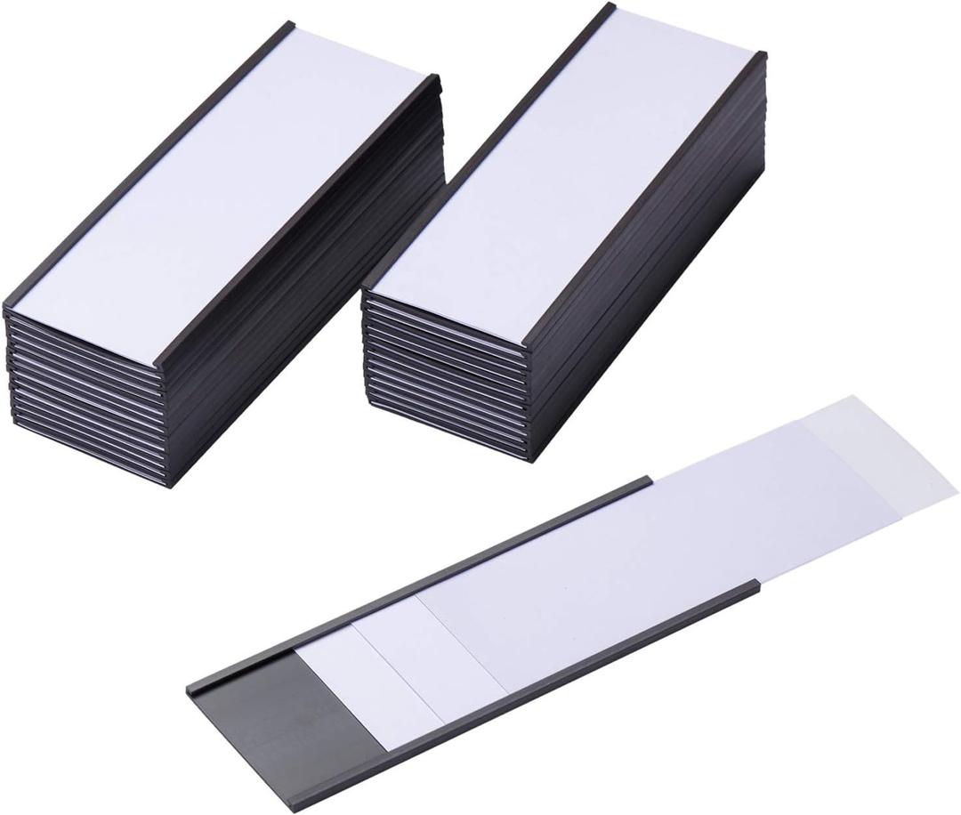 Magnetic Label Holders with Magnets Magnetic Data Card Holders with Clear Plastic Protectors for Metal Shelf, Whiteboard, Set of 50 (2 x 5.5 Inch)