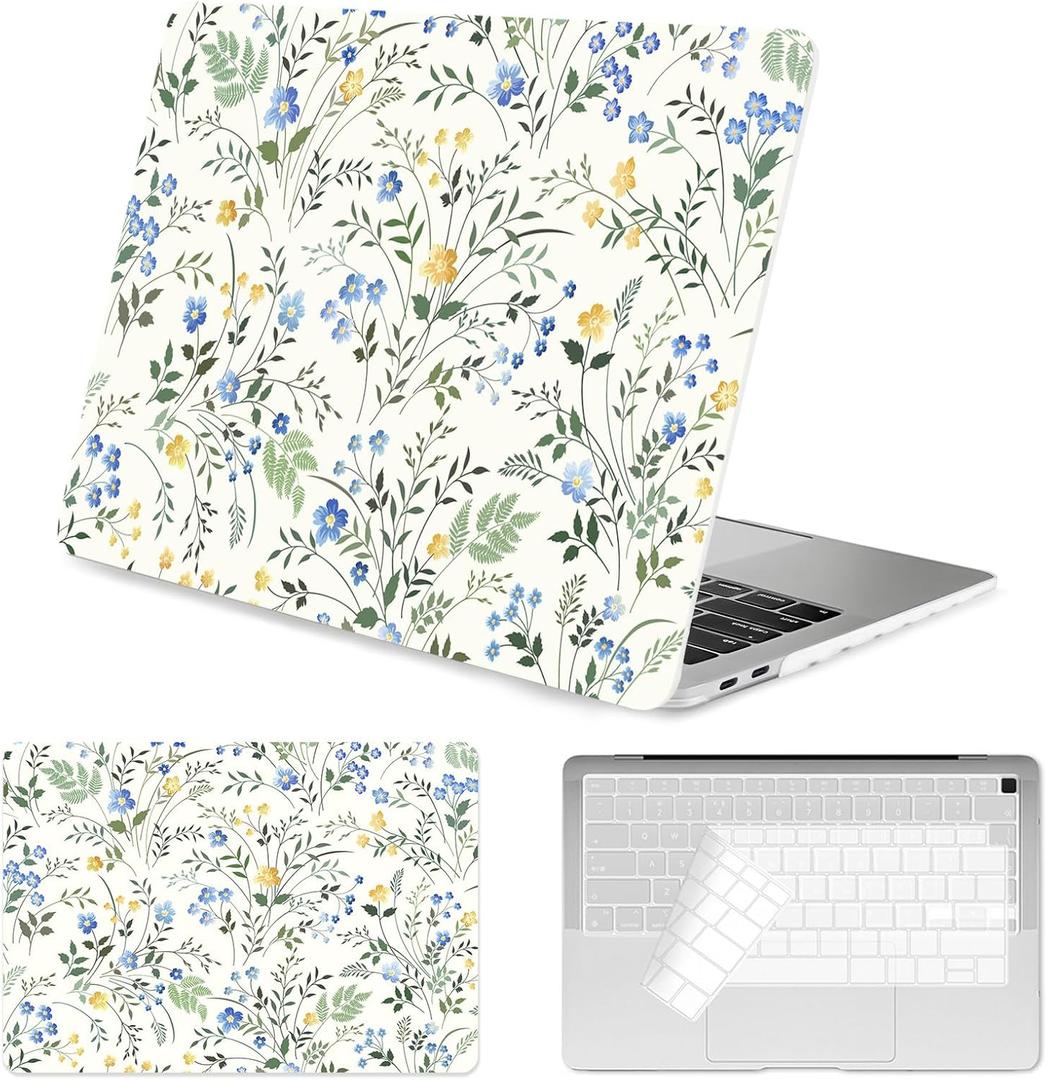 Seorsok Compatible with MacBook Air 13 Inch Case 2022 2021 2020-2018 Release A1932 A2179 M1 A2337,Colorful Flowers and Vintage Sage Green Floral Design Plastic Hard Case&Transparent Keyboard Cover