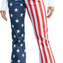 Flare Jeans for Women High Waisted Stretchy American Flag Bell Bottoms Denim Flare Pants (10, Red/White Strips)