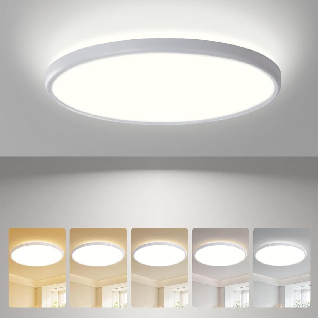 ocioc 18inch Flush Mount Ceiling Light, 36W 3600LM 5CCT Selectable, Dimmable LED Ceiling Light Fixture for Kitchen Bedroom Living Room, Modern Low Profile Style (White)